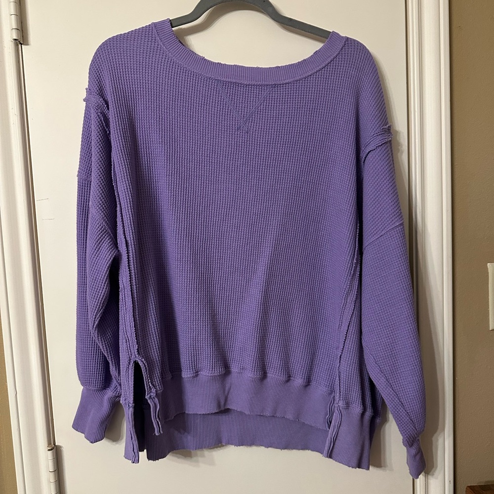 American Eagle Outfitters Purple Waffle-Knit Pullover Sweater